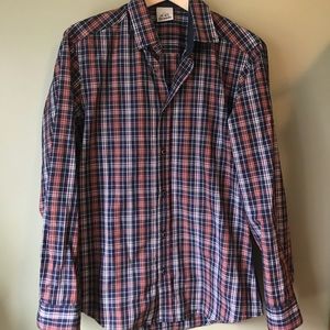 Men’s Orange/Dark Blue Plaid Shirt